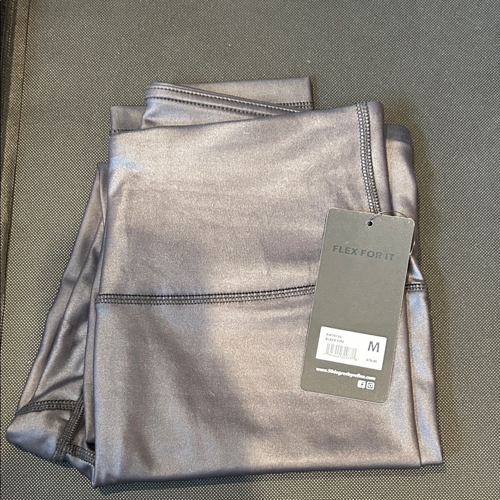 90 Degree By Reflex Silver Metallic High-Waist Leggings